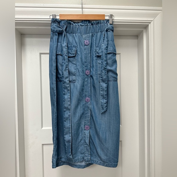 Pomodoro denim elastic waist chambray midi skirt size small - Picture 2 of 5